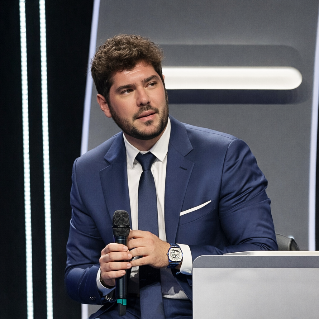 Lucas Mendes, fundador da Mintmark, diante de documentação de pesquisa